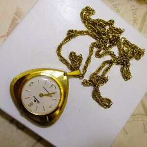 Vintage LUCERNE Swiss Mechanical Watch Necklace: Gold Plate Pendant Watch